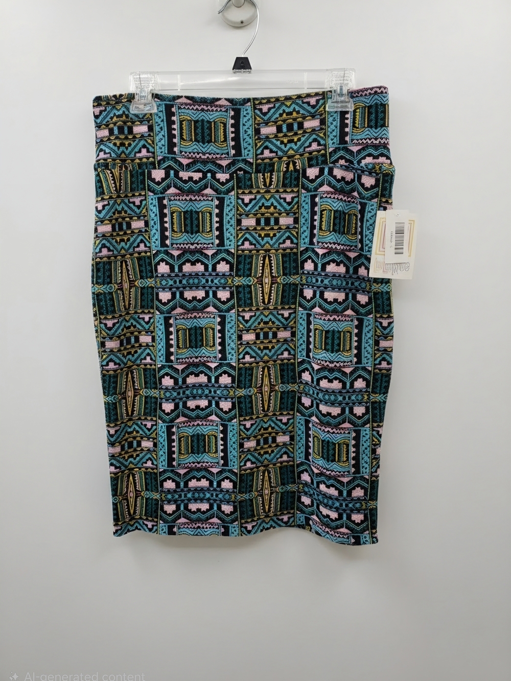 LuLaRoe Cassi Printed High-Waist Pencil Skirt in Teal and Pink -L